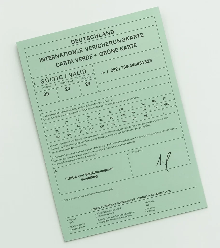 Carta Verde expedida por una aseguradora que cubre la circulación en Alemania